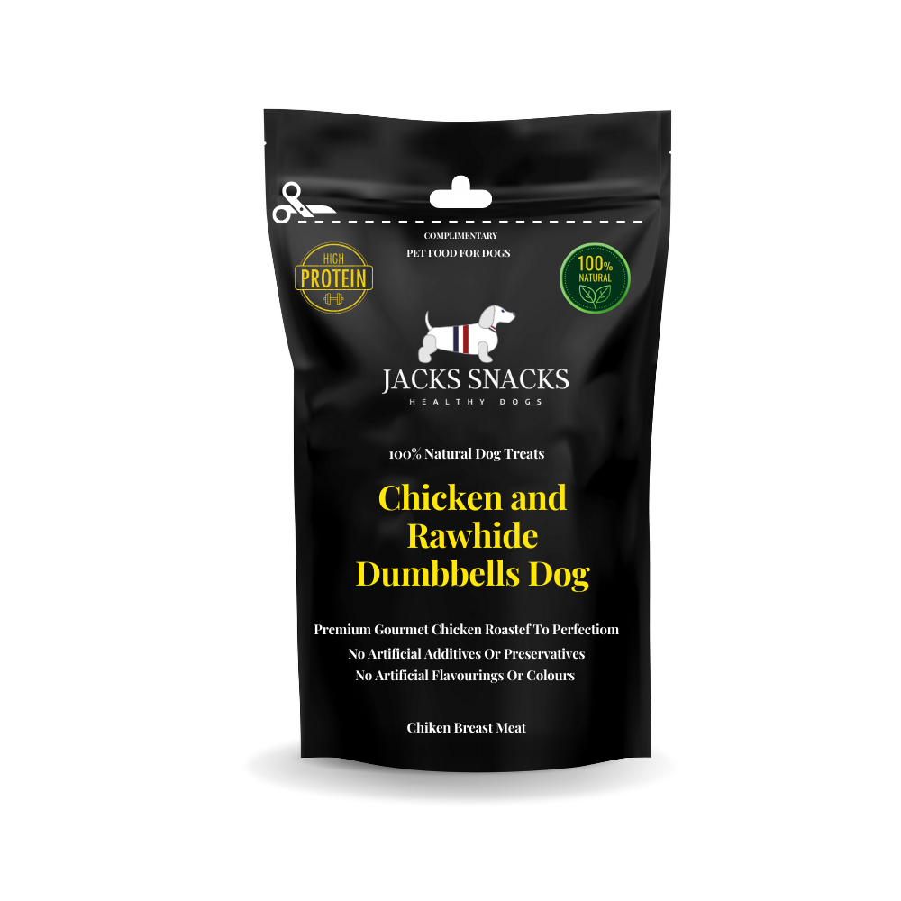 Chicken and Rawhide Dumbbells Dog