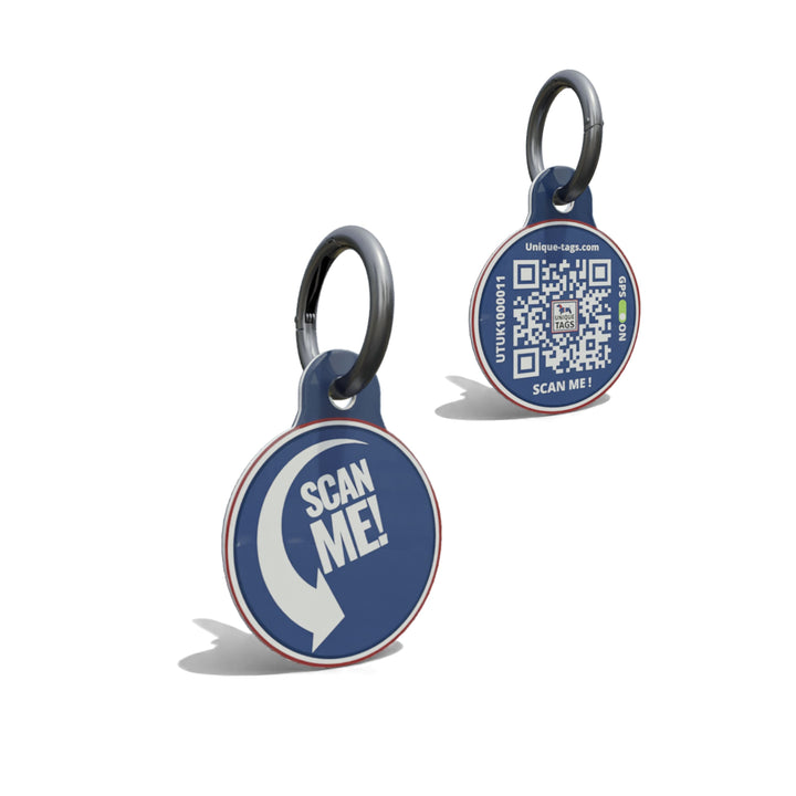 Navy Scan Me With Arrow Round Shaped Epoxy QR Tag
