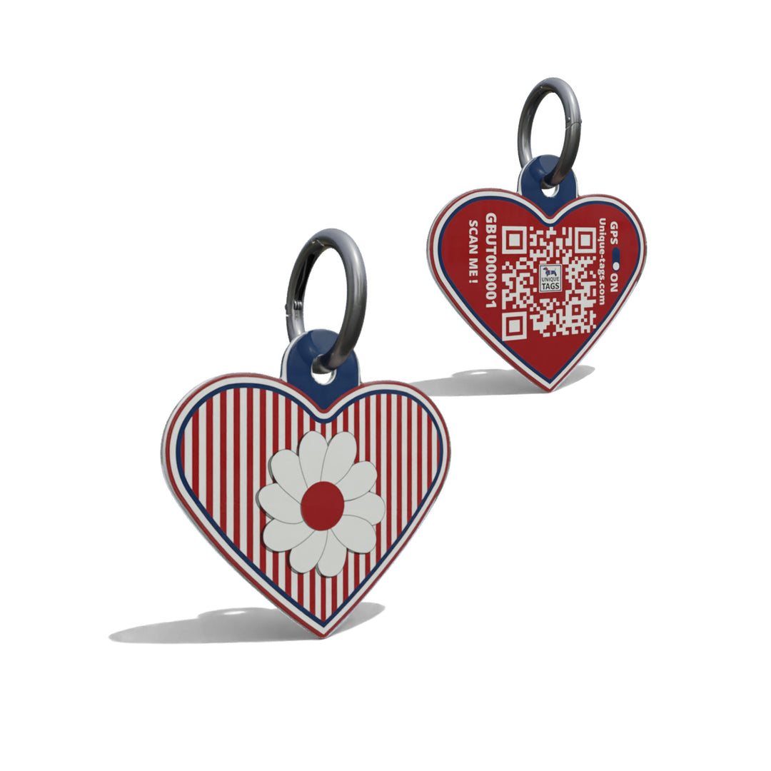 Red Daisy On Stripes Heart Shaped Epoxy QR Tag