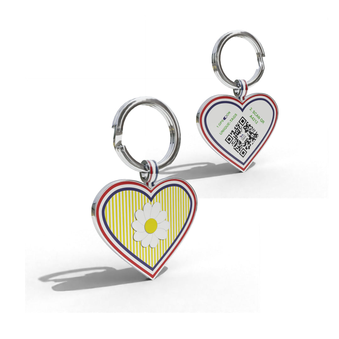 Premium Heart Shaped Yellow Daisy On Stripe QR Tag